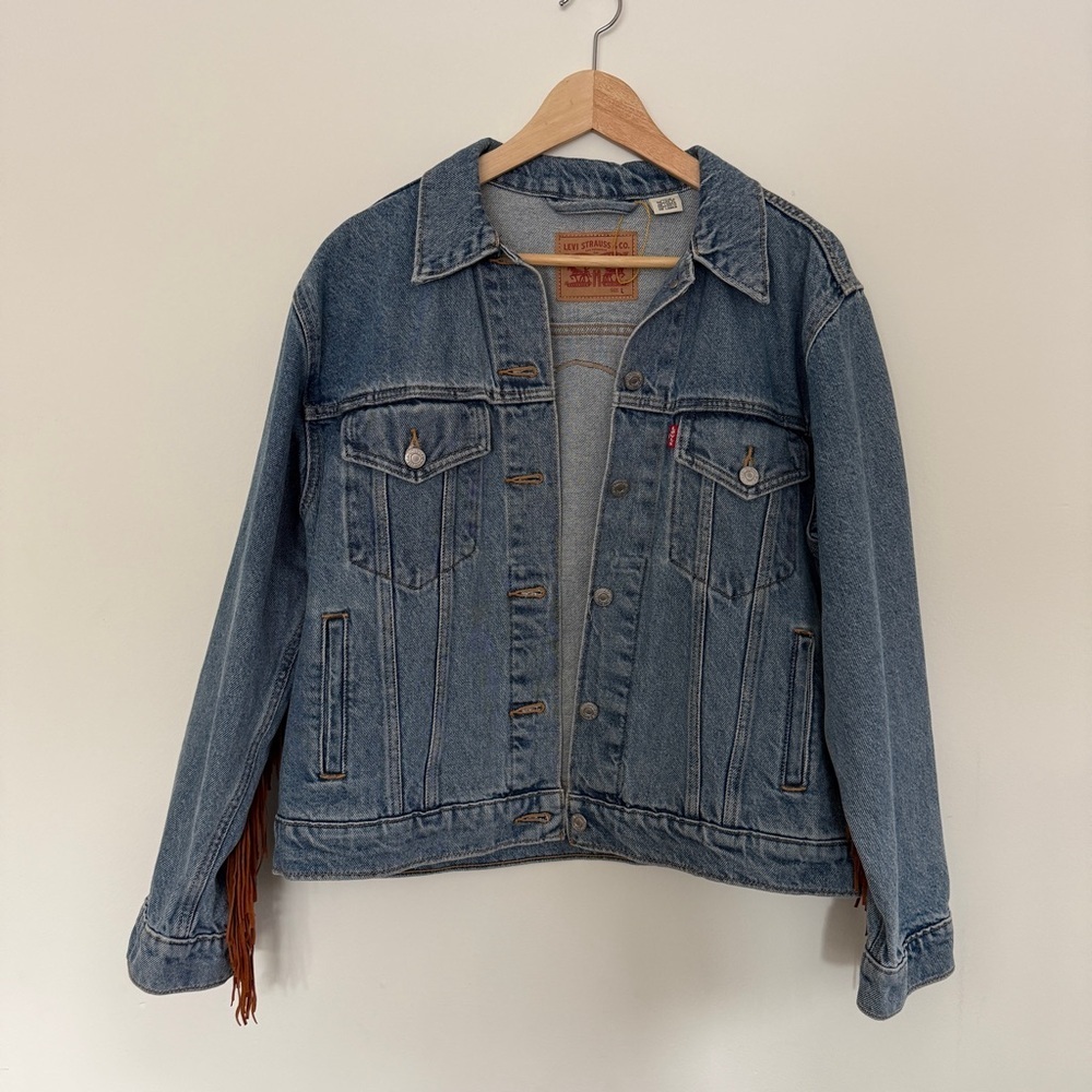 Pink & Silver/Levi’s Hand Beaded Denim Jacket size L - Picture 3 of 13